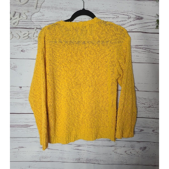 YarnWorks Yellow Open Knit Long Sleeve Pullover Sweater Womans Size Medium - Picture 2 of 4